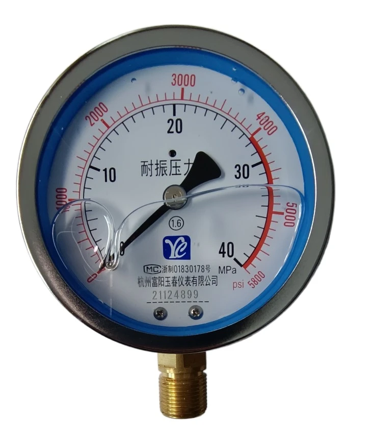 

YN100 oil-filled anti-vibration shock-proof pressure gauge 1/1.6/2.5/40/60MPA Hangzhou Fuyang Yuchun