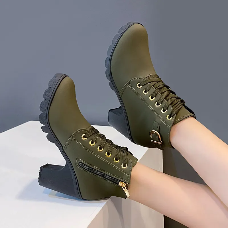 

Autumn 2022 Women's Boots Thick Heeled Ankle Boots Women High Heel Platform Boots Female Snow Boots Lace-Up Fashion Boots botas