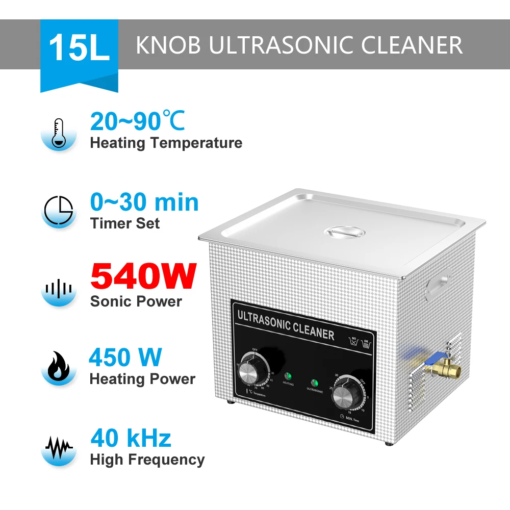 thumbnail image 1 of Baño ultrasónico 60W-900W 0,8L 2L 3L 4L 6L 10L 15L 22L 30L Calentador Temporizador Cesta de acero inoxidable Máquina de limpieza Ultra Cleaner, 1 of 5