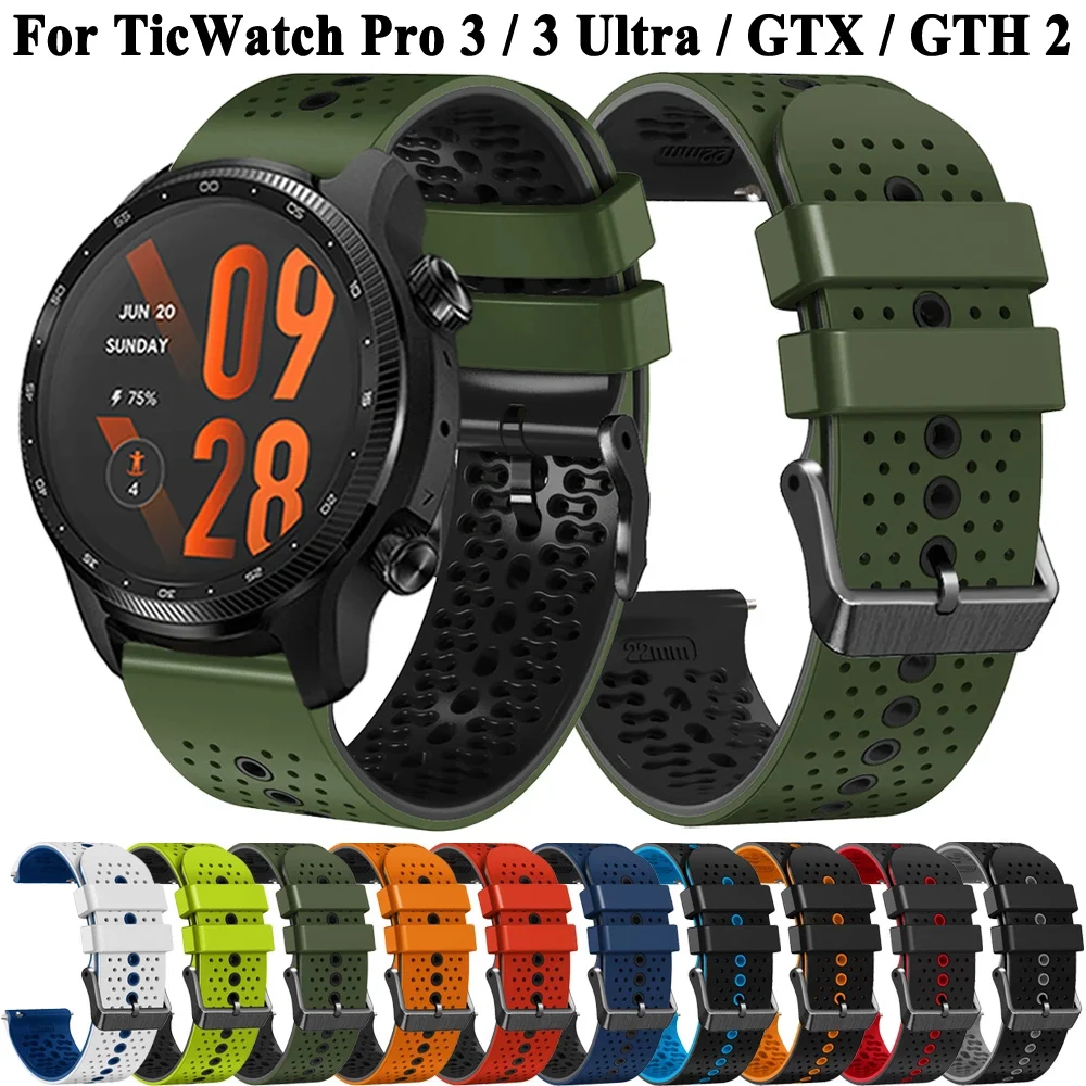 

Ремешок силиконовый для TicWatch Pro 3 Ultra GPS LTE, сменный Браслет для смарт-часов, 22 мм, браслет для Ticwatch GTX GTH 2