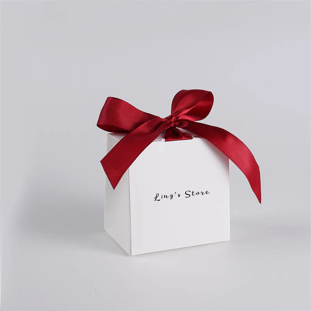 50/100 Stück 7 x 5 x 7 cm individuelles Logo Schmuck Geschenk gefaltete Süßigkeiten Taschen Süßigkeiten Hochzeit Gefälligkeiten Schokolade Party Schleife Geschenk Organizer Lagerung – Detail 4