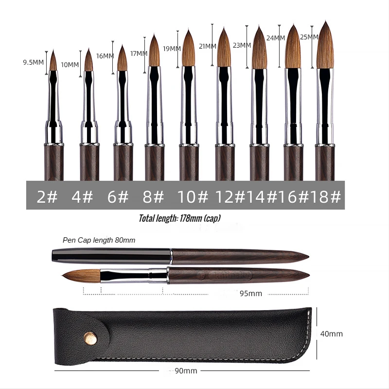 100% Kolinsky Acrylic Nail Brush Purple Sandalwood Handle Crimped UV Gel Carving Pen Brush Liquid Powder DIY Nail Drawing 6