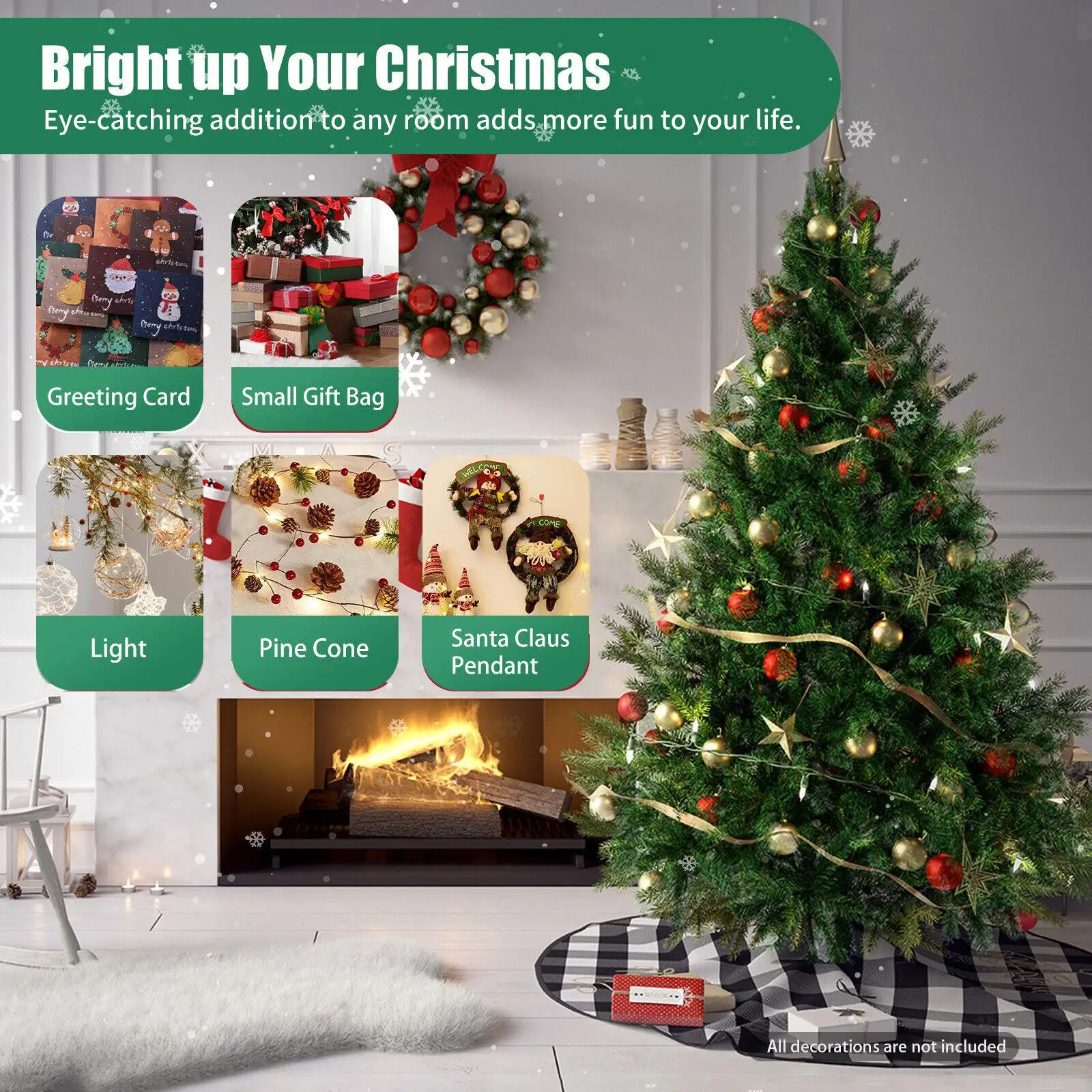 

7.5ft Artificial Christmas Tree Green Xmas Christmas Tree Metal Stand Holiday Decoration Home
