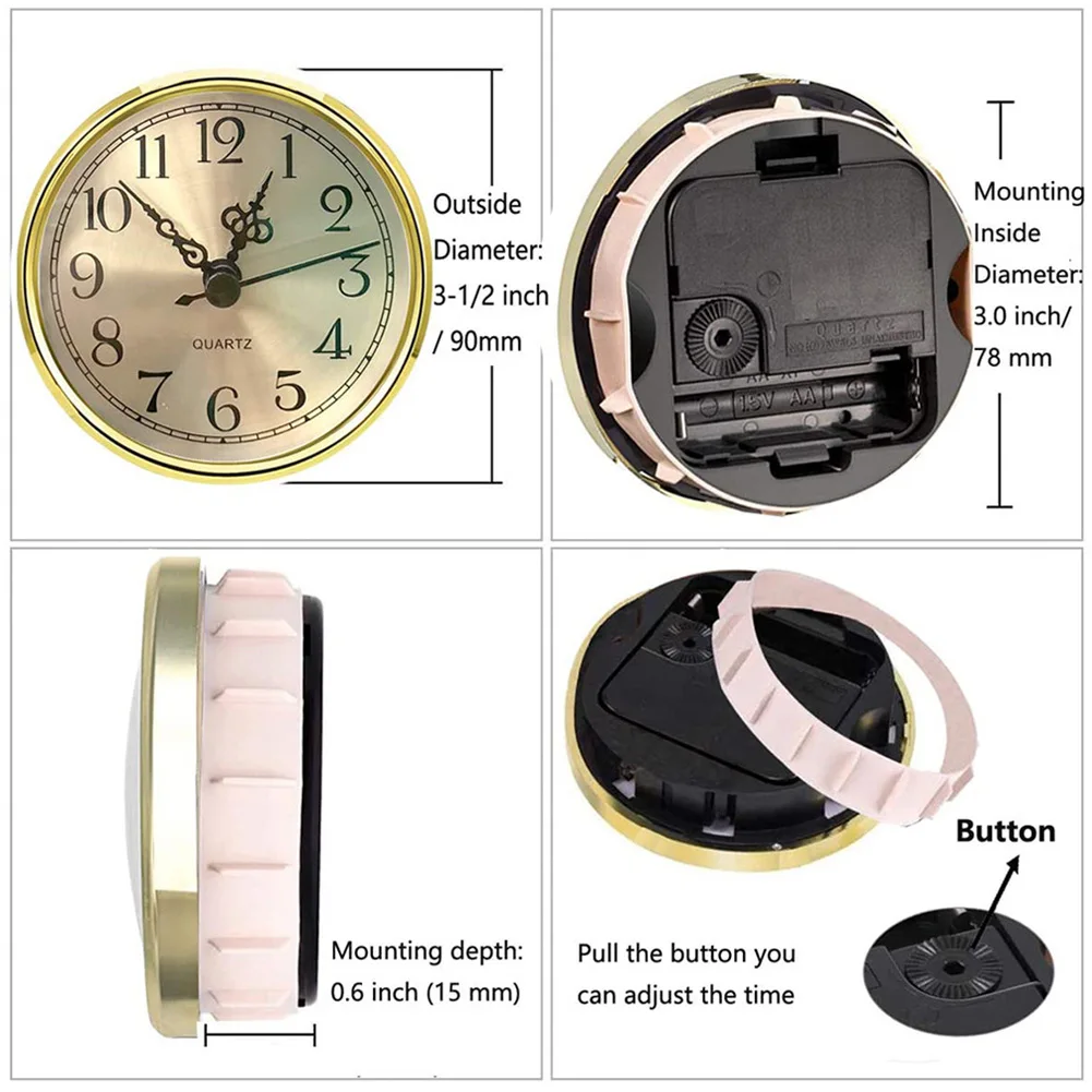 1pc 90MM Quartz Clock Inserts Arabic Numbers Inlaid Clock Movement Insert Replacement DIY Replacing Part Gold Silvery Home Decor