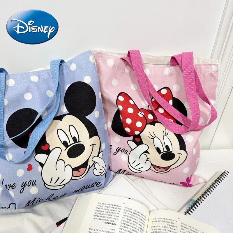 Nuevo bolso de mano con estampado creativo de dibujos animados de Mickey y Minnie de Disney, bolso de lona de gran capacidad a la moda para mujer