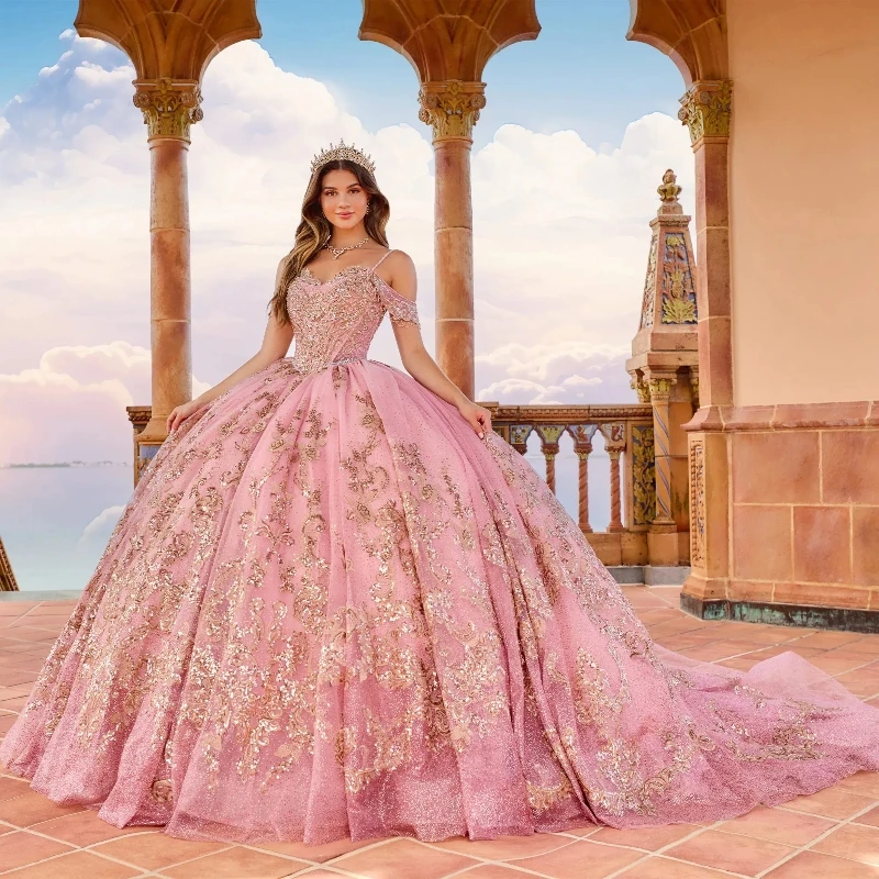 Princesa PR30153 Long Quinceanera Dress Rose/Gold / 8 Princesa PR30153 Long Quinceanera Dress Rose/Gold / 8