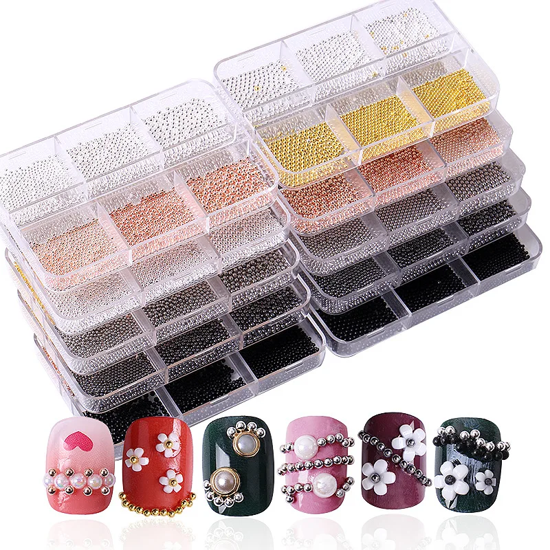 

1Box Mixed Professional Nail Art Stainless Steel Mini Gold and Silver Rose Gold Metal Mini Caviar Nail Beads 3D DIY Decoration