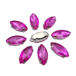 Elegant Marquise Sew-On Rhinestone Crystals with Silver Metal Base - 5x10mm 50pcs (Rose)