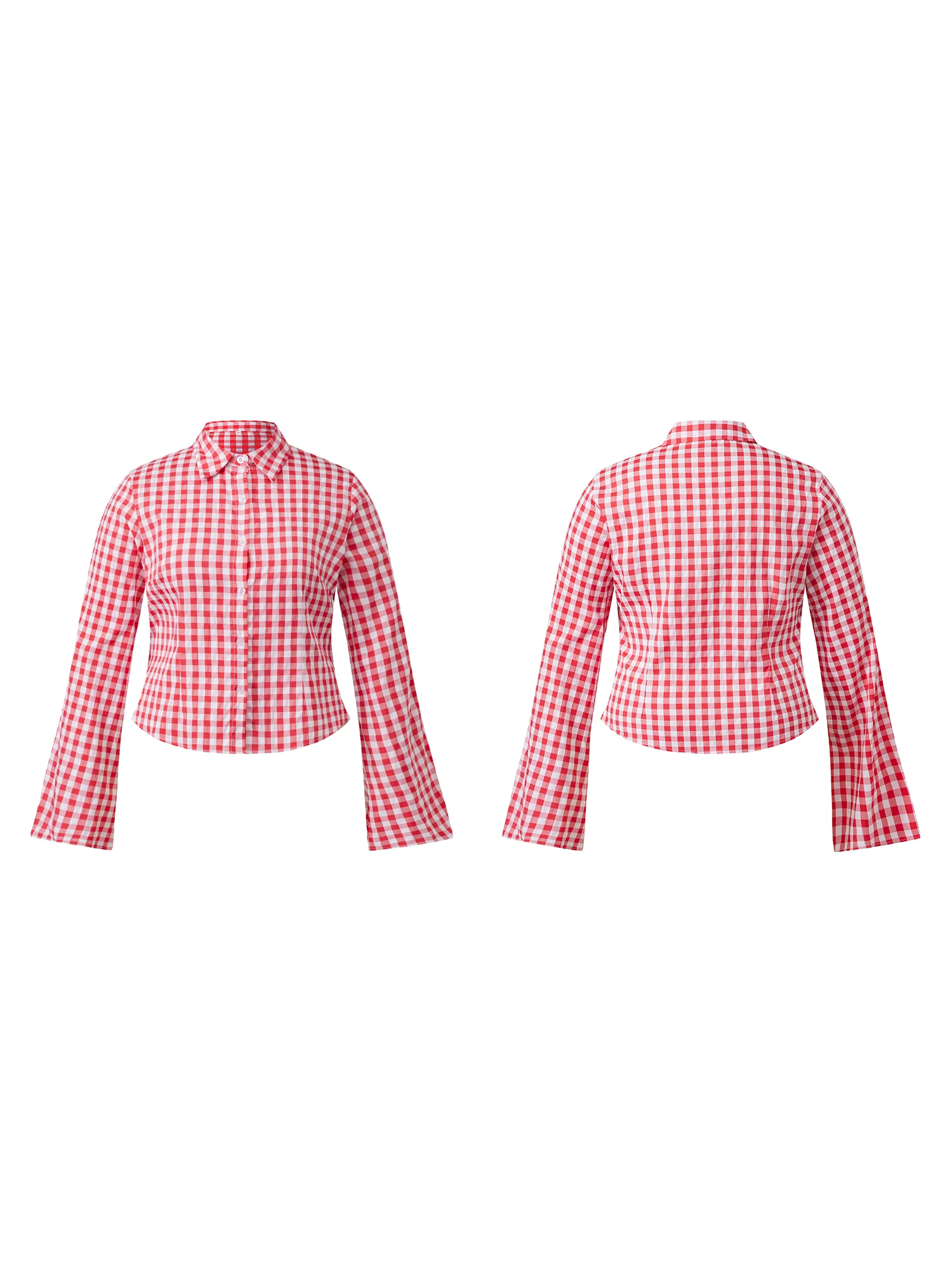 Women s Plaid Print Button Down Shirt with Split Long Sleeves and Cinched Waist Detail - Stylish Fall Blouse for a Chic Look