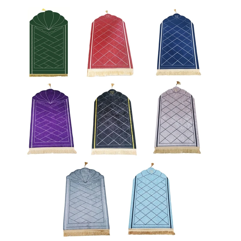 

Arch Flannel Muslim Prayer Rug Thickened Islamic Praying Mat with Tassel for Cross Plaid Print Non-Slip Worship