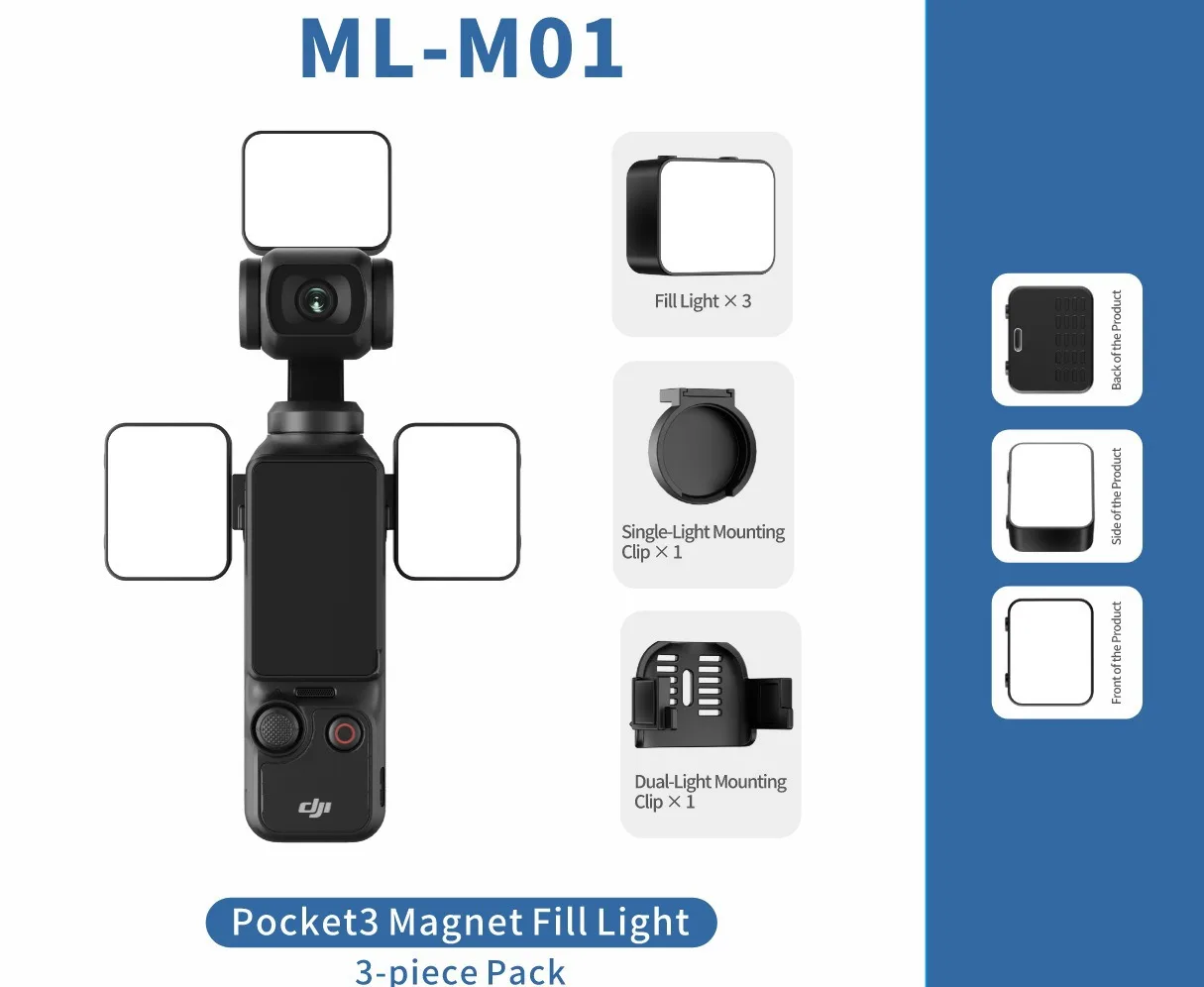 KVANNO WL-M01 미니 LED 마그네틱 필 라이트 DJI 오즈모 포켓 3 셀카용 충전식 포켓 라이트 액션 카메라 액세서리
