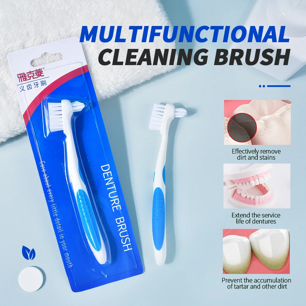 Y-Kelin Denture Brush False Tooth Soft Bristles Teeth BrushDual Heads Antibacterial with Free Gift - Image 2