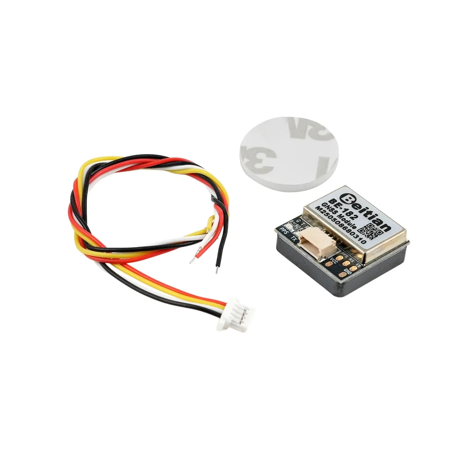 Connecteurs et câble du module GPS GNSS Beitian BE-182 pour drone, détail des soudures.