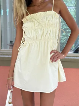 Elegant Sleeveless V-Neck Dress with Ruffle Trim and Lace-Up Back Detail for Women s Summer Party Outfit 3