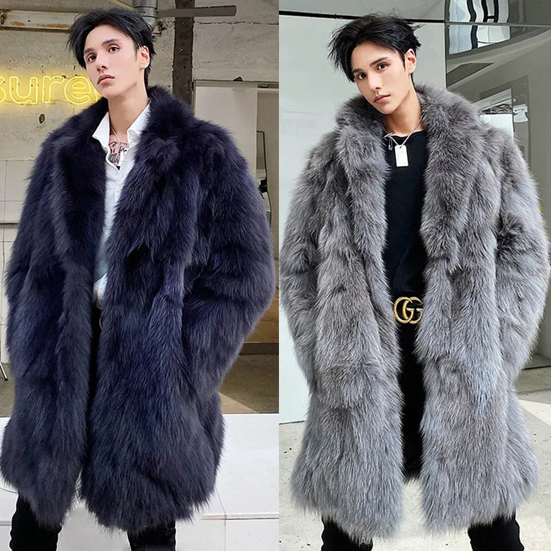 Autumn Winter Fur Coat Jacket Thick Men Lapel Warm Luxury Faux Fur Black Parkas Mens Furry Shaggy Outerwear oversize Windbreaker