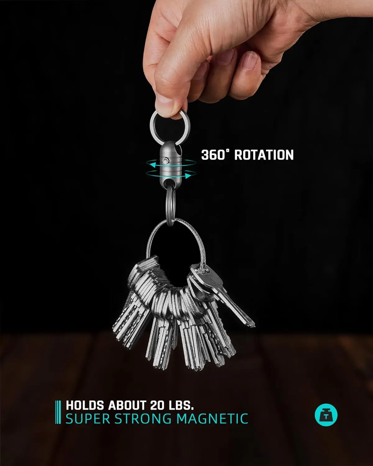 Titanium Magnetic Quick Release Keychain,Titanium Detachable Rotatable Key Chain Connector, Magnetic Key Holder with 2 Key Rings 6