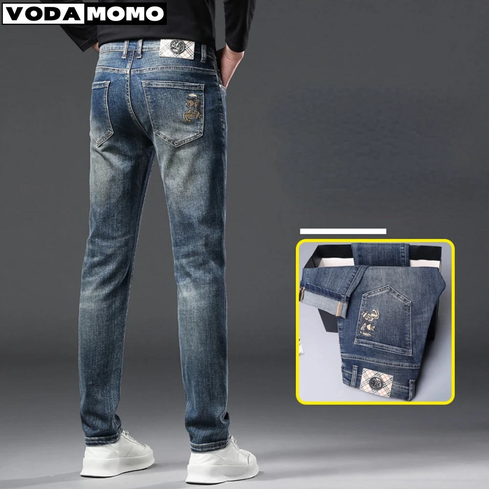 

Fashion Branded Business Men's Casual Straight Jeans Autumn Stretch Denim Pants Youth Slim Fit Cowboy Trousers Men Clothing
