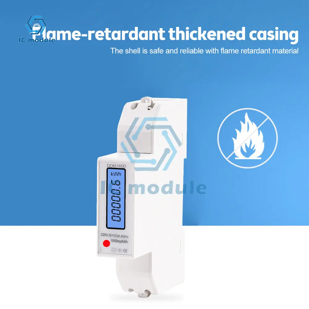 

DDM18SD 220V High Level LCD Backlight Power Meter Multi-function Watt-hour Meter Data Automatic Cycle Display Watt Energy Meter