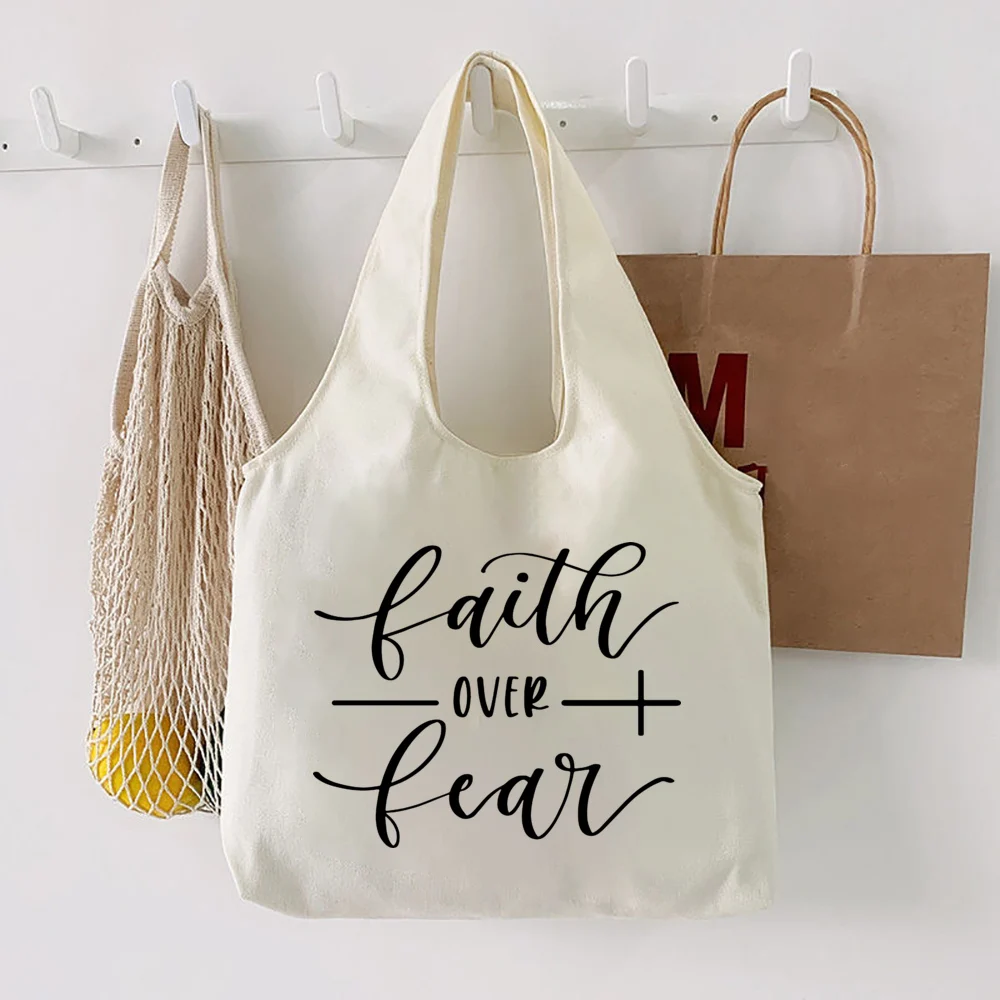 TSIIUO Wildflowers Christian Canvas Tote Bag For Woman Funny Bible Quote Reusable Shopping Shoulder Bag Girls Gift White