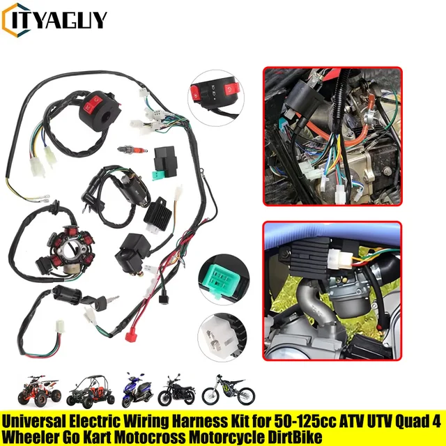 Kit complet de câblage électrique, CDI, STATOR pour moto, ATV, quad, pit bike, buggy, karting 50cc, 70cc, 90cc, 110cc, 125cc 1