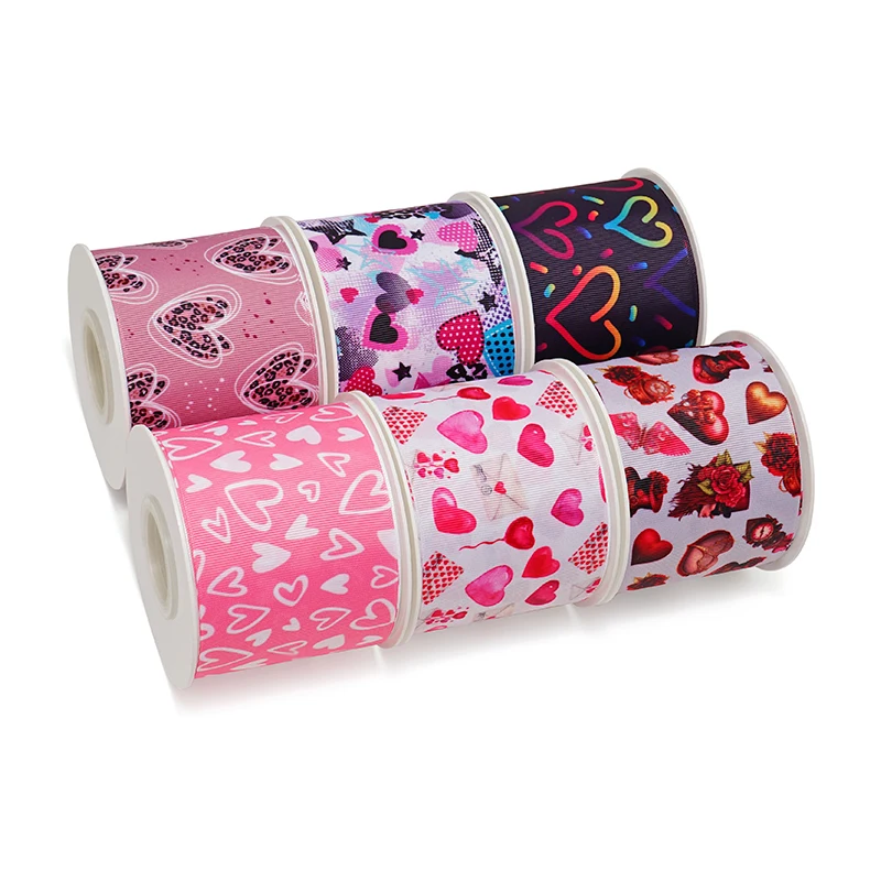Grosgrain ribbon 5yards valentine's day printed grosgrain ribbons for hair bows DIY handmade material