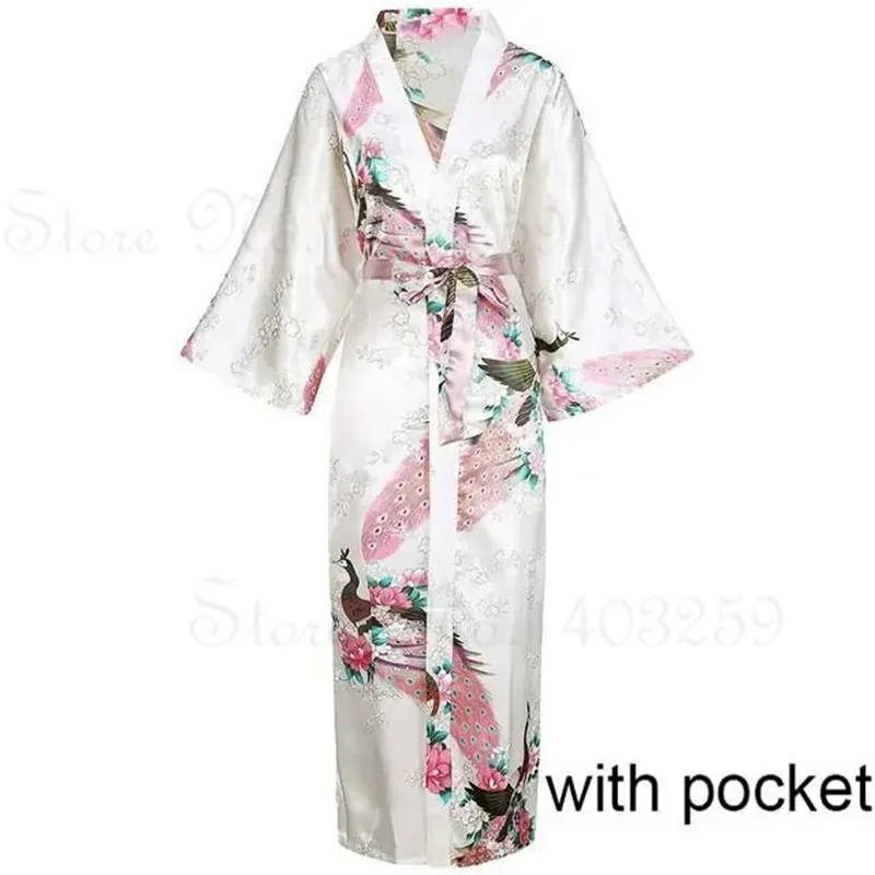 Elegant Satin Kimono Robe with Pockets - Women's Luxurious Loungewear and Bridal Dressing Gown