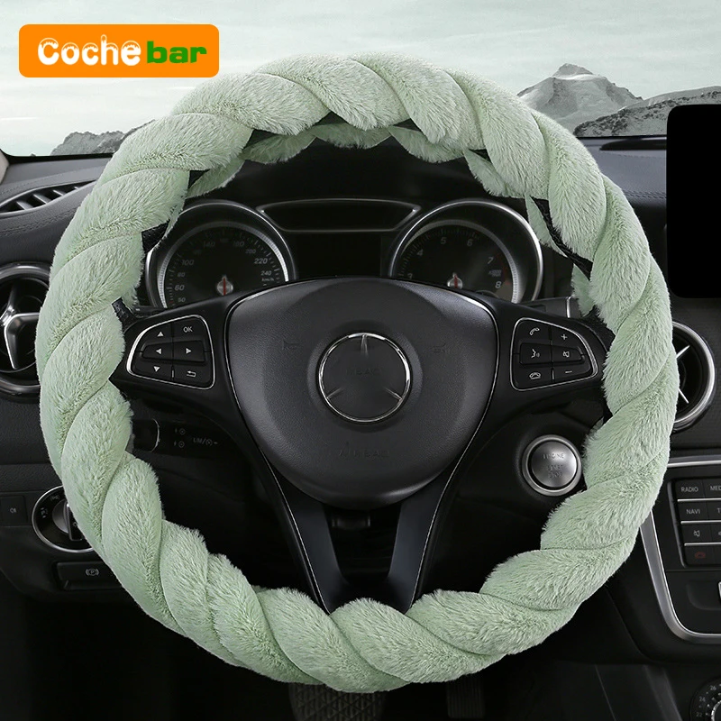 Winter 3-section Bright Strip Plush Car Steering Wheel Cover