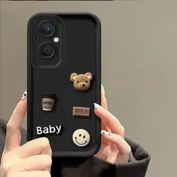 Cute 3D Bear Cartoon Silicone Case - Protective Back Cover for Y7A (Black)