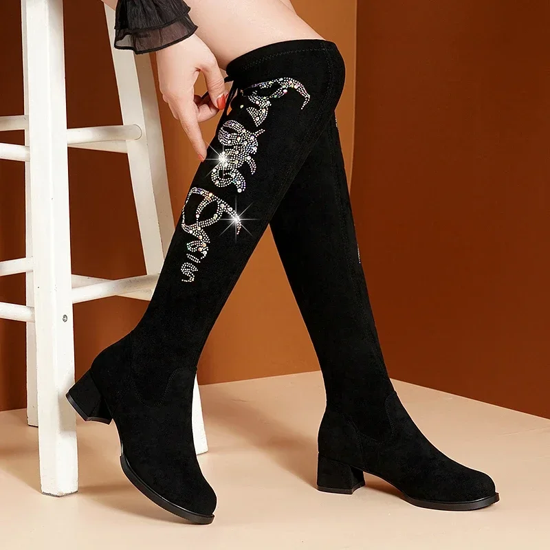 Hot Sexy Slim Fit Stretch Over Knee Boots Women's Shoes 2023 Fall/Winter Women High Heels Long Thigh Thigh Boots Zapatos Mujer ladies black white high heels platform knee high boots women autumn winter modern long boots party shoes botas invierno mujer