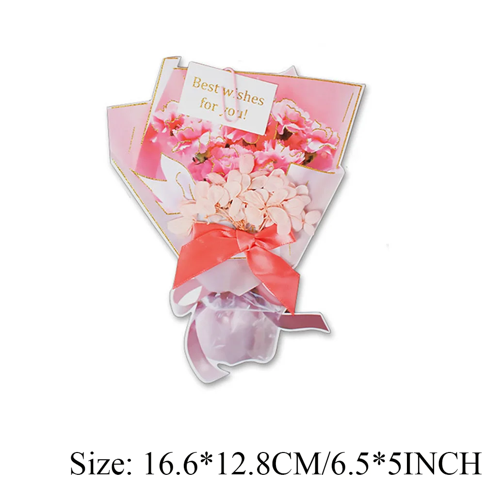 Flower Bouquet Shape Rose Blossom 3D Greeting Card For Thanksgiving Mother's Day Birthday Valentine's Day 1Pc
