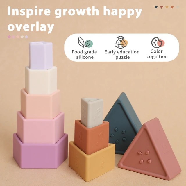 1Set Silicone Building Block Toy Silicone Teether Triangle Geometric Square Soft Block Folding Educational Game Toys 3