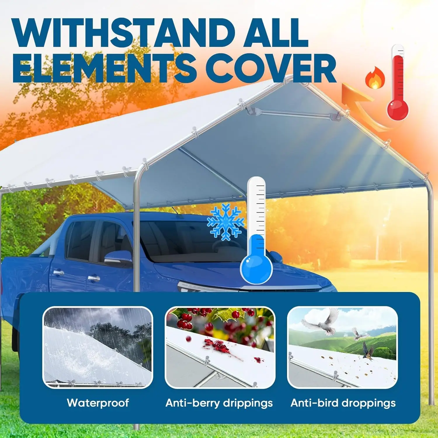 10x20 ft Heavy Duty Carport Canopy Galvanized Car Tent Outdoor Garage Boat Shelter with Reinforced Structure, No Sidewall -White