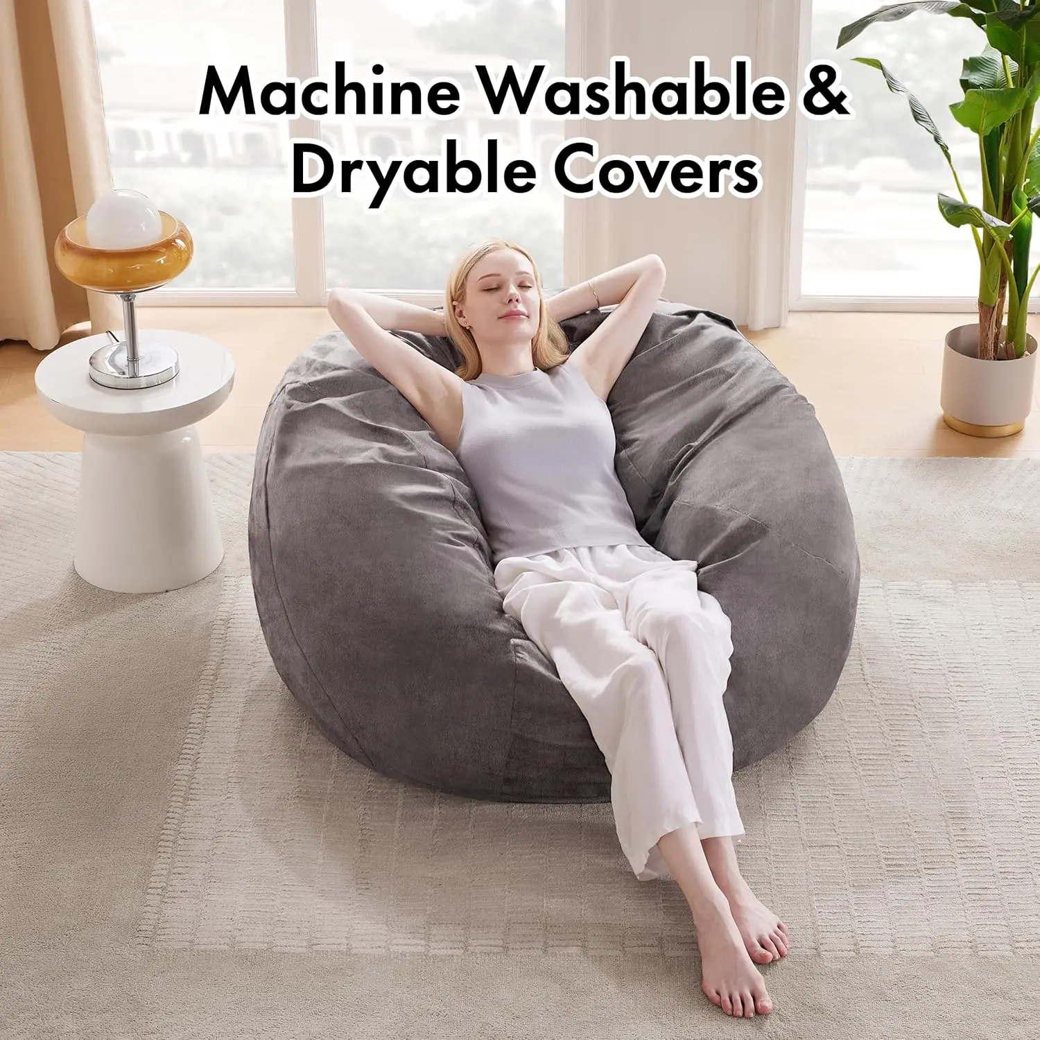 Bean Bag Chair, Large Bean Bag Chairs for Adults, Convertible Bed, Big Beanbag Chair with Microfiber Cover, Huge