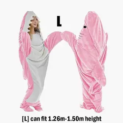 Cozy Cartoon Shark Blanket Hoodie - Flannel Hooded Onesie (Pink-L)