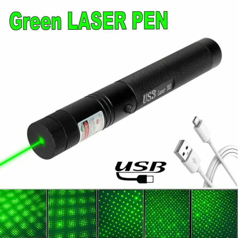 Laserpointer 303 Grün 1MW 532NM Mini Laser Taschenlampe mit Akku und Ladegerät 
