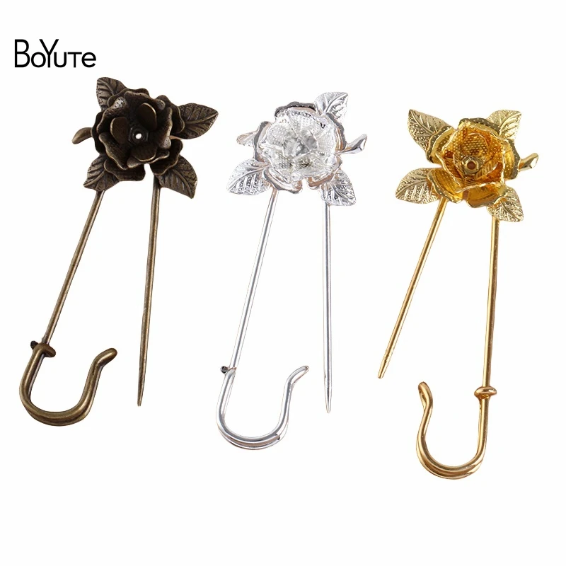 

BoYuTe Custom (200 Pieces/Lot) 20MM Rose Flower Welding 50*1.4MM Pins Diy Brooch Jewelry Accessories