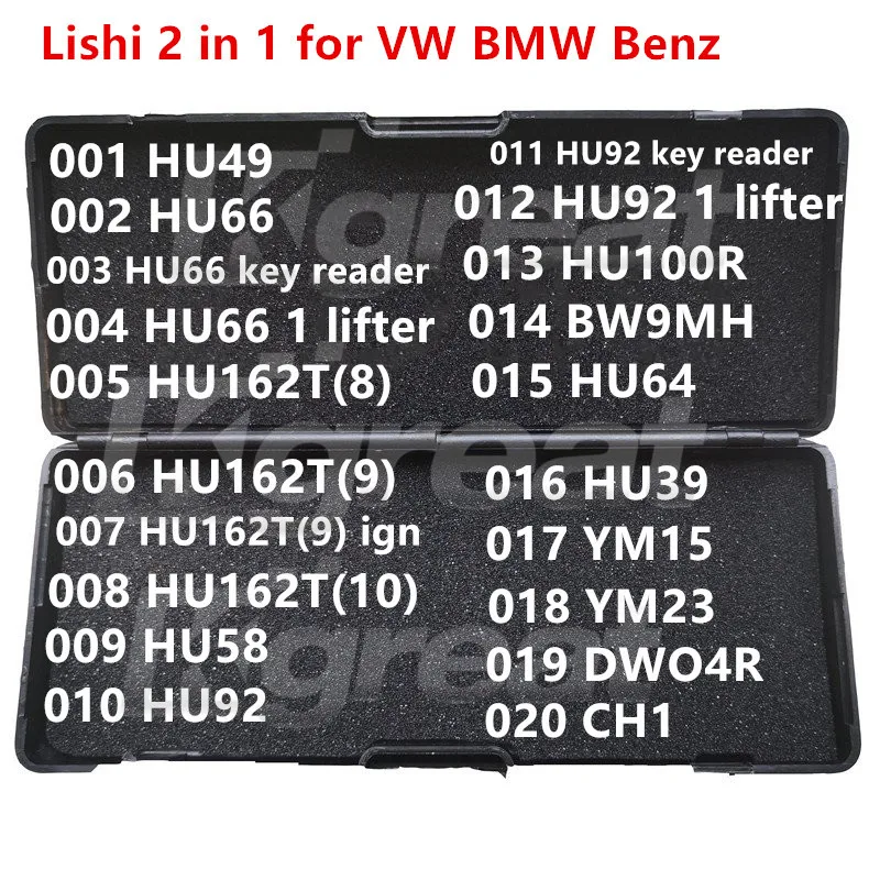 Hot Lishi Tool 001-020 Lishi 2 in 1 2in1 HU49 HU66 HU162T(8) HU162T(9) HU162T(10) HU58 HU92 BW9MH HU64 HU39 YM15 YM23 DWO4R CH1 for VW BMW Benz