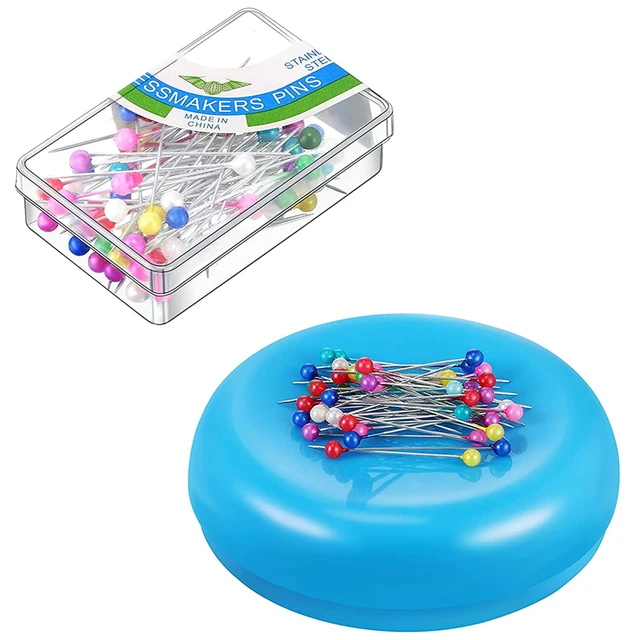 Magnetic Pin Cushion with 100 Sewing Pins Round Magnetic Sewing