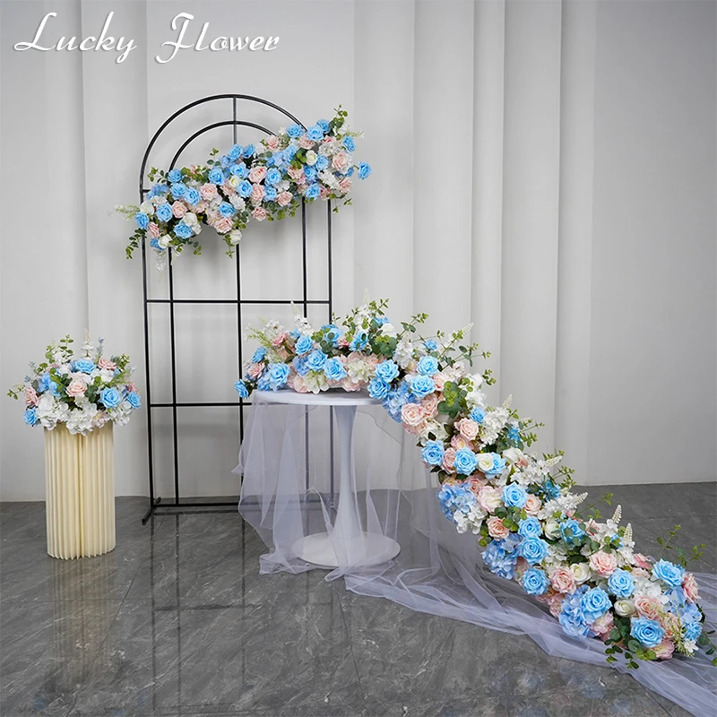 

artificial Flowers For Wedding Decoration Backdrop Arrangement Long Runner Flower Row Road Leading Table Centerpiece Flower Ball