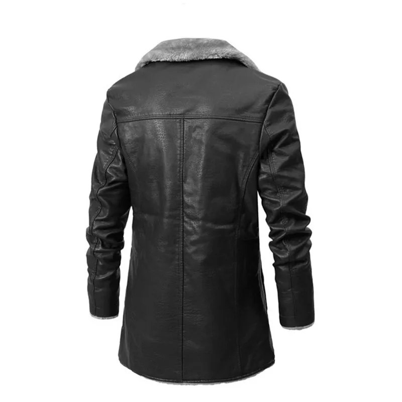 Men Winter Long Thick Fleece PU Leather Jacket Winter Fashion Suit Collar Men's Windbreaker Leather Jacket Coats leather jackets men winter jacket