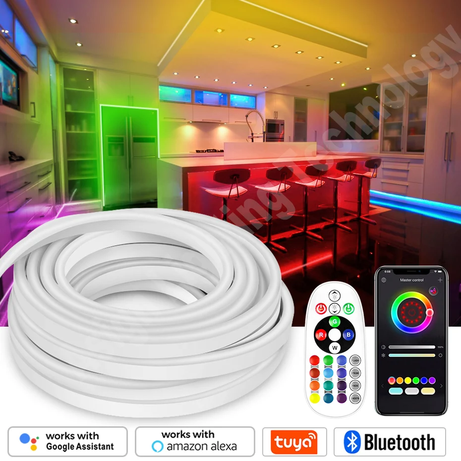 

50m 100m 220V RGB Neon strip P67 Waterproof RGB Dimmable LED Neon Tape Light 5050 Tuya Smart WiFi / Bluetooth / Remote Control