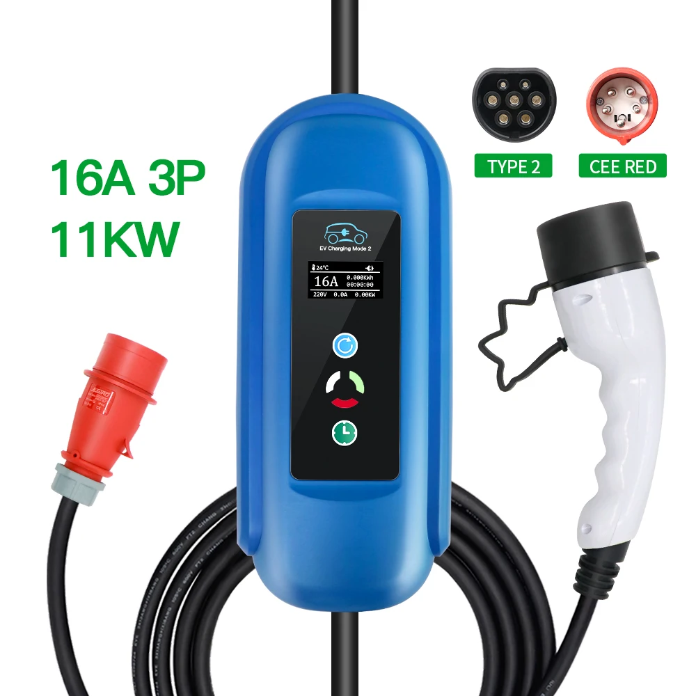 11kw Ev Charger Type2 3 Phase 16a Iec 62196 Cee Red Plug Portable Electric  Vehicle Fast Charging Evse Tesla Vehicles Three Phase - Chargers & Service  Equipment - AliExpress