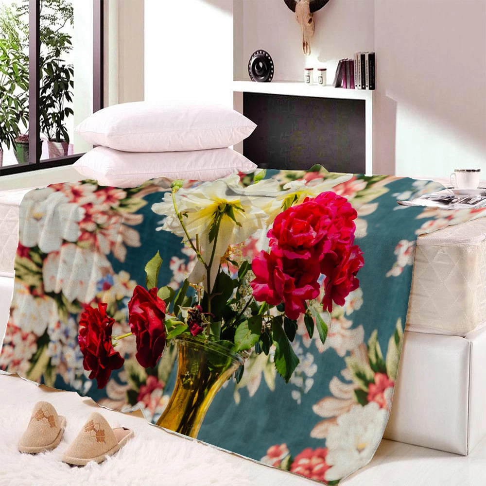 

Floral Blanket for Bed Thin Flannel Sofa Throw Blanket Custom Plaid Velvet Bed Cover for Girls Single Portable Nap Covering
