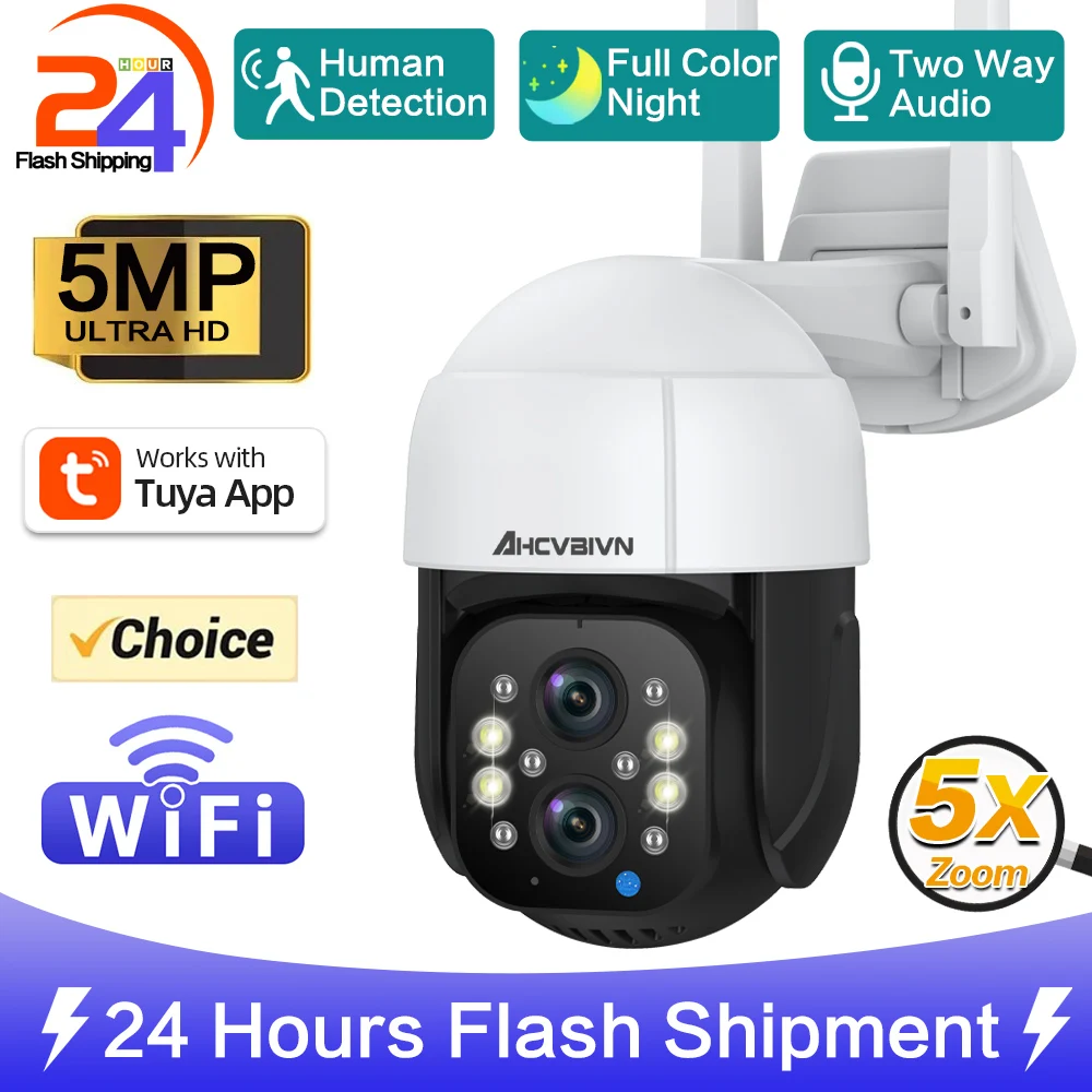 6Mp Wifi Full Color Camera Outdoor Ptz Two Way Audio Security Ip Camera Protection Dual Lens Videosorveglianza Per Zoom 5X Ptz