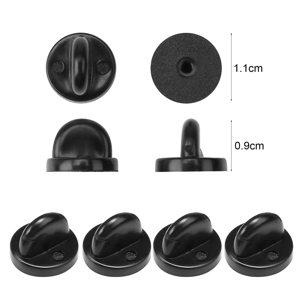 50 stücke Schwarz PVC Gummi Pin Rücken Schmetterling Kupplung Krawatte Tack Revers Halter Verschluss Stift Kappe Keepers für Uniform Abzeichen ersatz