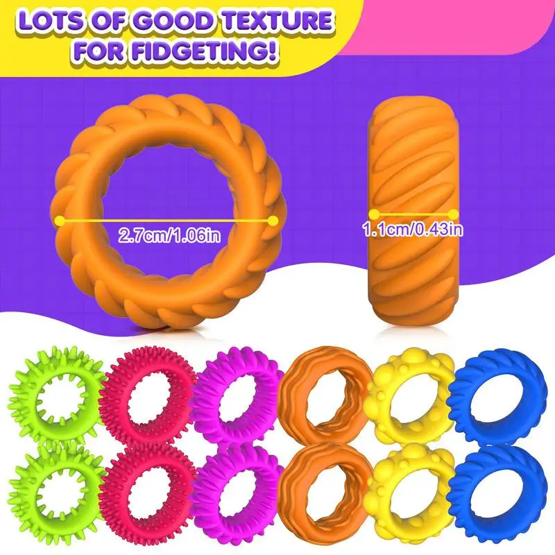 Spiky Sensory Rings Finger Massager Rings Toys Set Of 6 Spiky Sensory Finger Silent Stress Reducer Fidgets Ring Kids fidget toy sensory fidget toy anti stress toy finger sensory toy