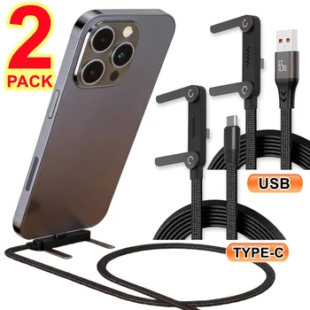 1/2Pcs 240W Fast Charging Cable with Foldable Phone Stand for iPhone 15 16 17 ProMax Samsung Xiaomi USB Type-C Charger Data Cord 1