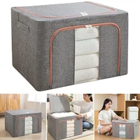 Stackable Storage Bag Linen Foldable Clothes Storage Box with Zipper Quilt Blanket Closet Clothing Organizer for Duvets Clothes 1