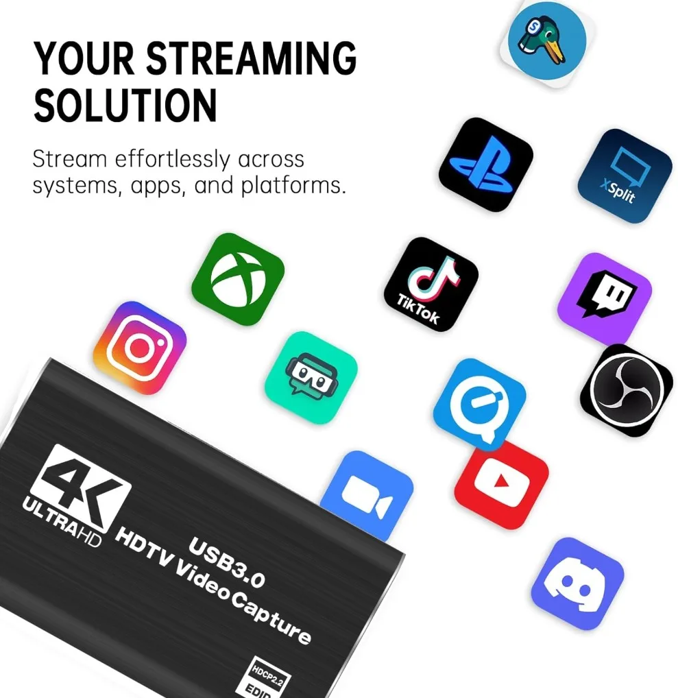 4K Capture Card for Streaming Recording HDMI Video Capture Device with USB 3.0 1