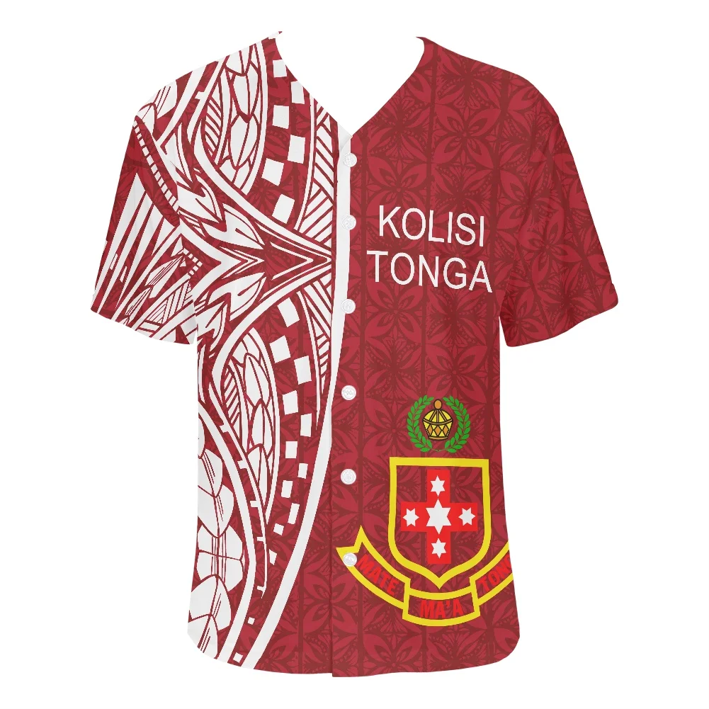 

Men's Sportswear New Design 2022 Polynesian Traditional Tribal Flag Print Shirt O Collar Short Sleeve Breathable Baseball Shirt